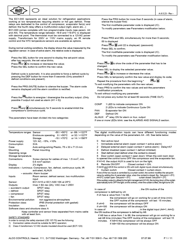 Manual Alco EC1 040 | PDF | Parameter (Computer Programming ...