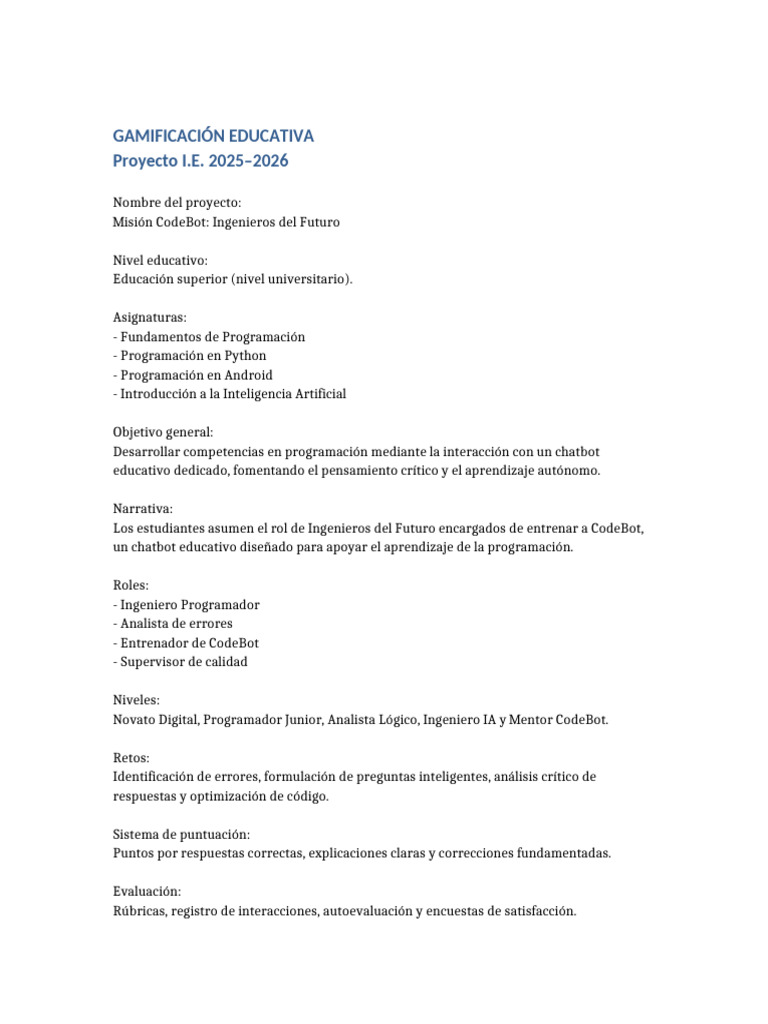 Gamificacion CodeBot | PDF