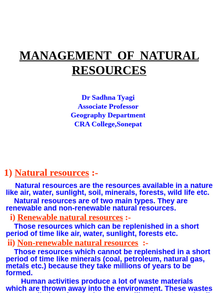 Management of Natural Resources | PDF | Forests | Water