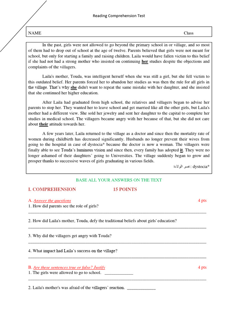 Reading Comprehension Test 3 24 | PDF | Mother | Female Education