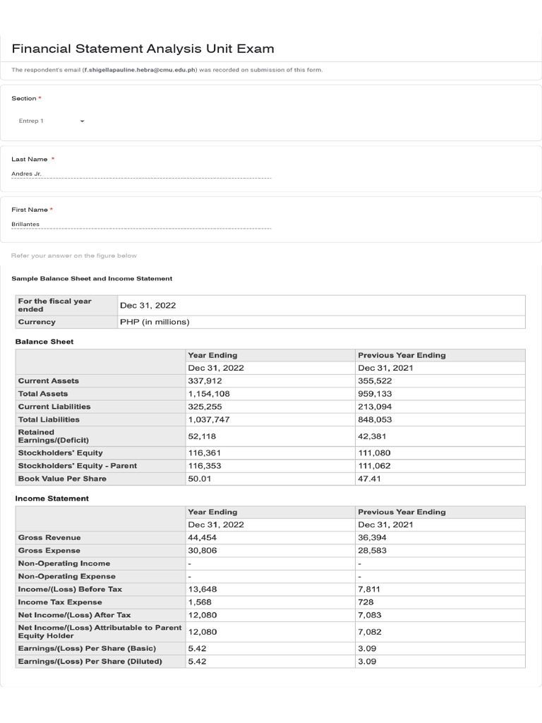 BA43 Unit Quiz 3 Financial Statement Analysis Unit Exam Google Forms ...