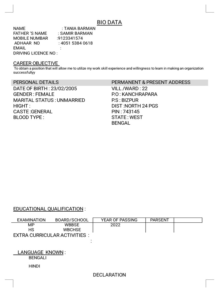 Bio Data | PDF