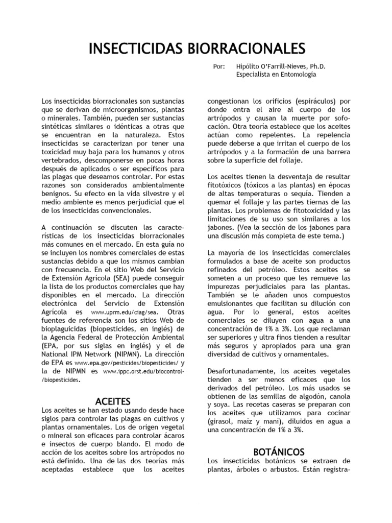 Insecticidas Biorracionales | PDF | Insecticida | Insectos