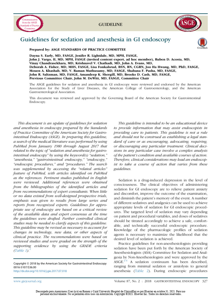 Guidelines For Sedation and Anesthesia in GI Endos | PDF ...
