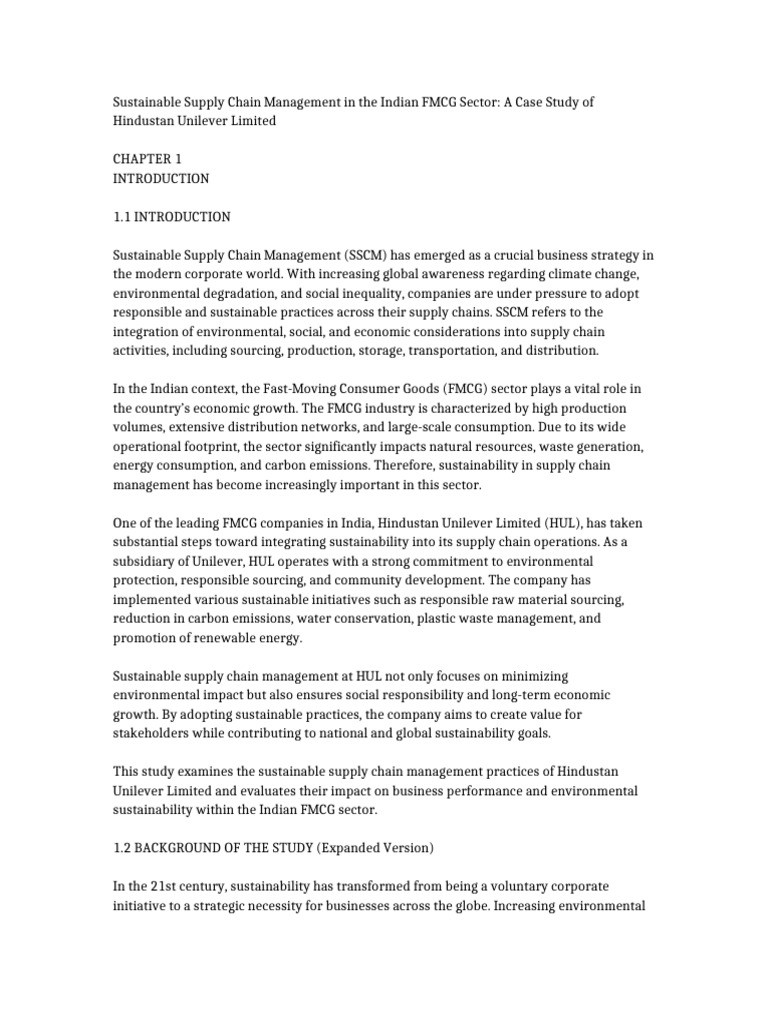 Sustainable Supply Chain Management HUL Chapter 1 | PDF ...