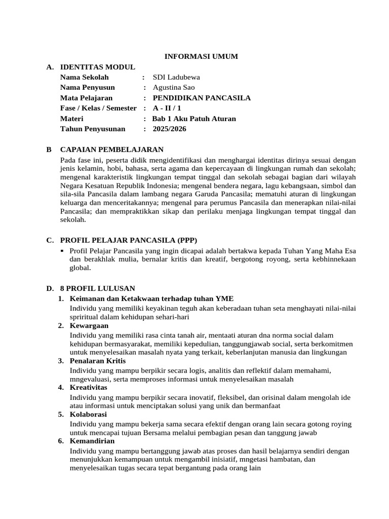 Modul Ajar Pendidikan Pancasila II - Bab 1 | PDF