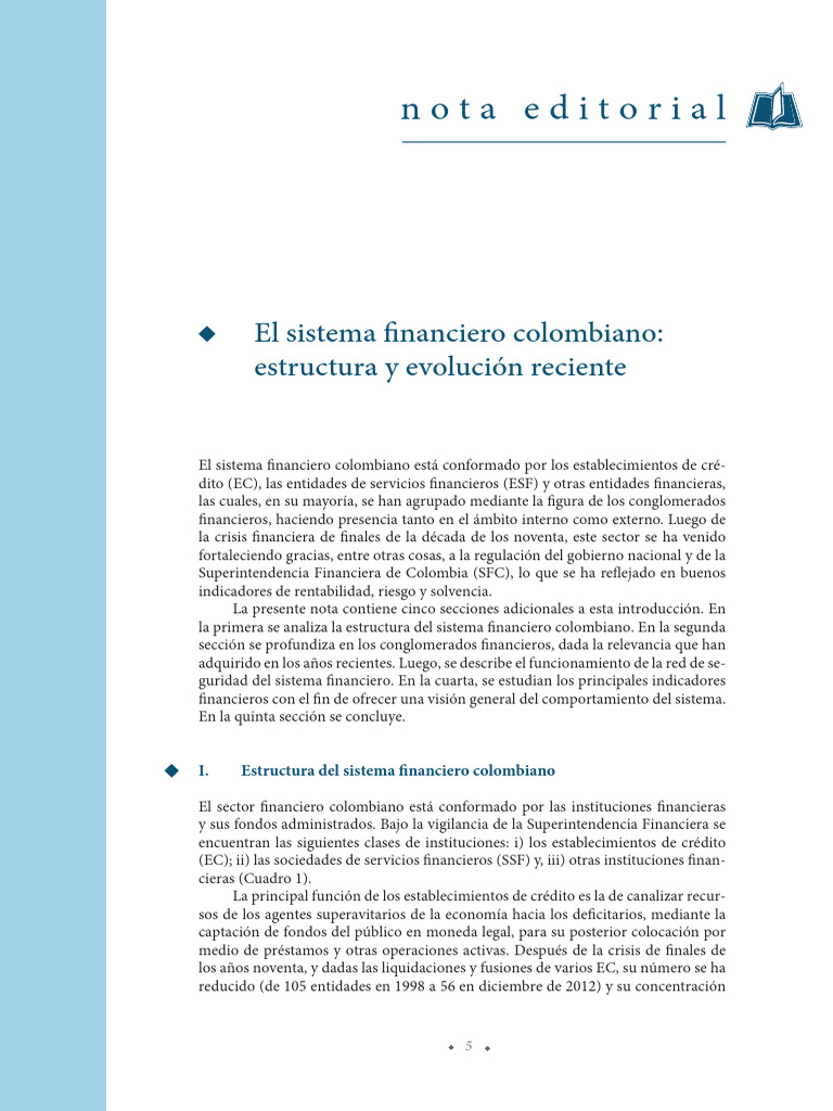 El Sistema Financiero Colombiano Estructura y Evolucion Reciente | PDF ...