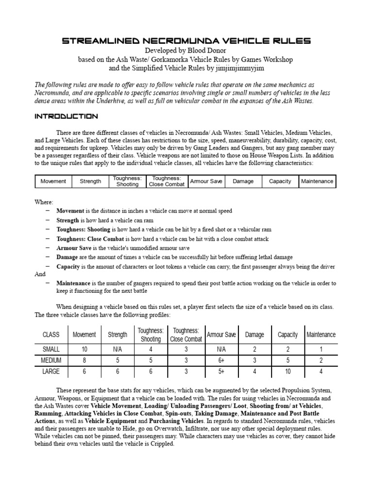 Necromunda - Streamlined Vehicle Rules | PDF | Rocket Propelled Grenade ...