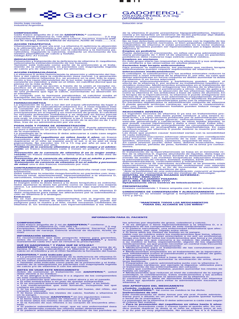 G00168601 02 ProspectoWebGadoferol | PDF | Vitamina D | Calcio