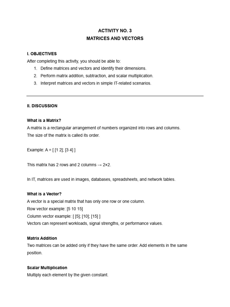 Week 3 - Matrices and Vectors | PDF | Matrix (Mathematics ...