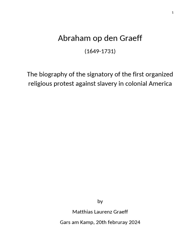 Biography Abraham op den Graeff (written by Matthias Laurenz Graeff) | PDF