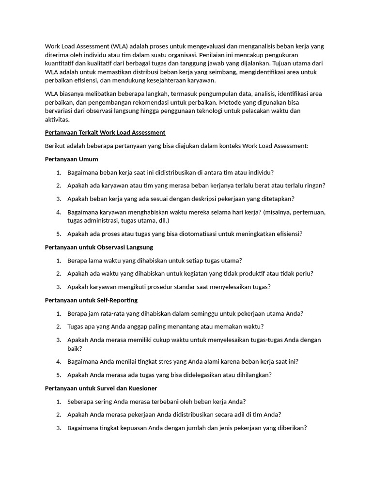 Work Load Assessment | PDF