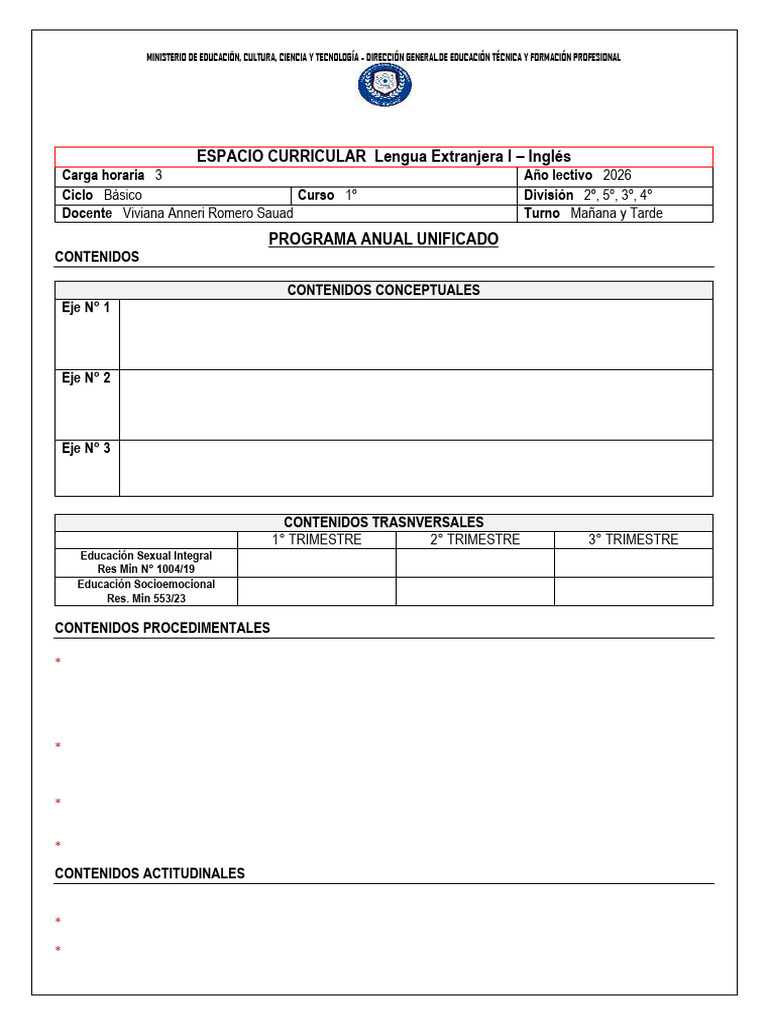 1 CB Programa 2026 | PDF | Aprendizaje | Las emociones