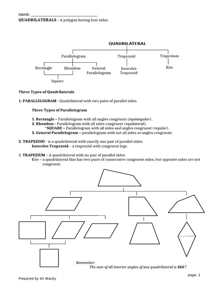 Hand Out Quadrilaterals | PDF | Rectangle | Elementary Geometry