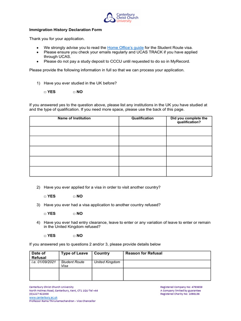 Immigration History Form 2022 | PDF