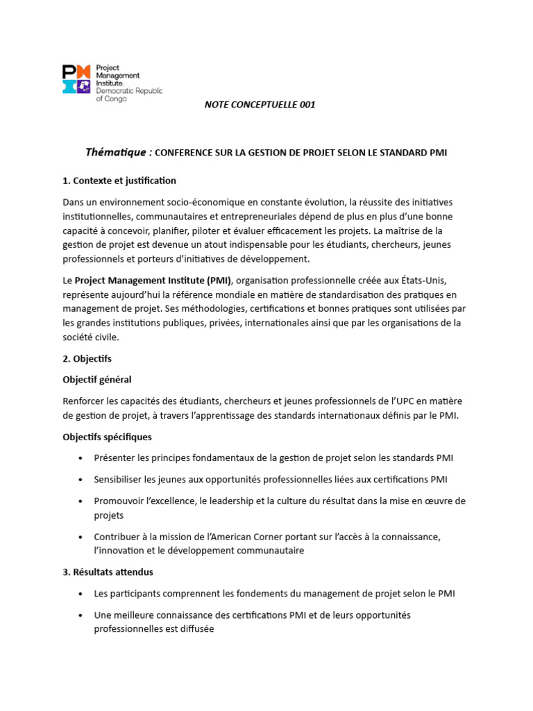 001 Note Conceptuelle 001 Ac Upc | PDF | Gestion de projet
