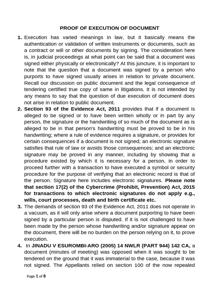Proof of Execution of Documents Final Version | PDF | Burden Of Proof ...
