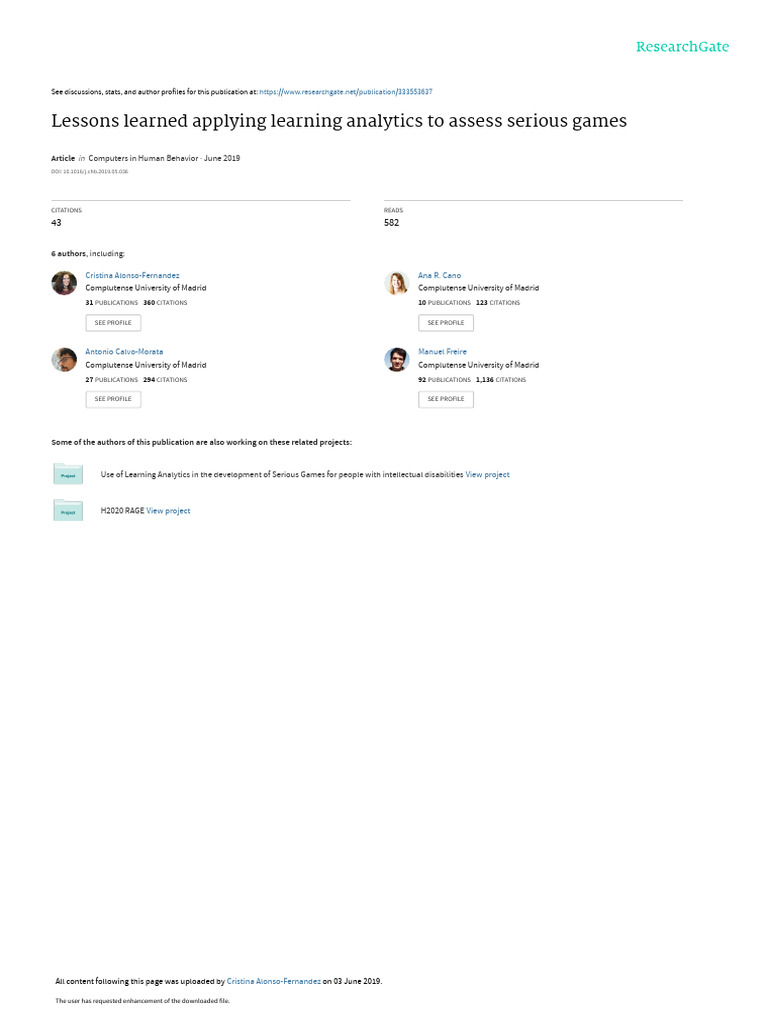 Lessons Learned Applying Learning Analytics To Assess Serious Games ...