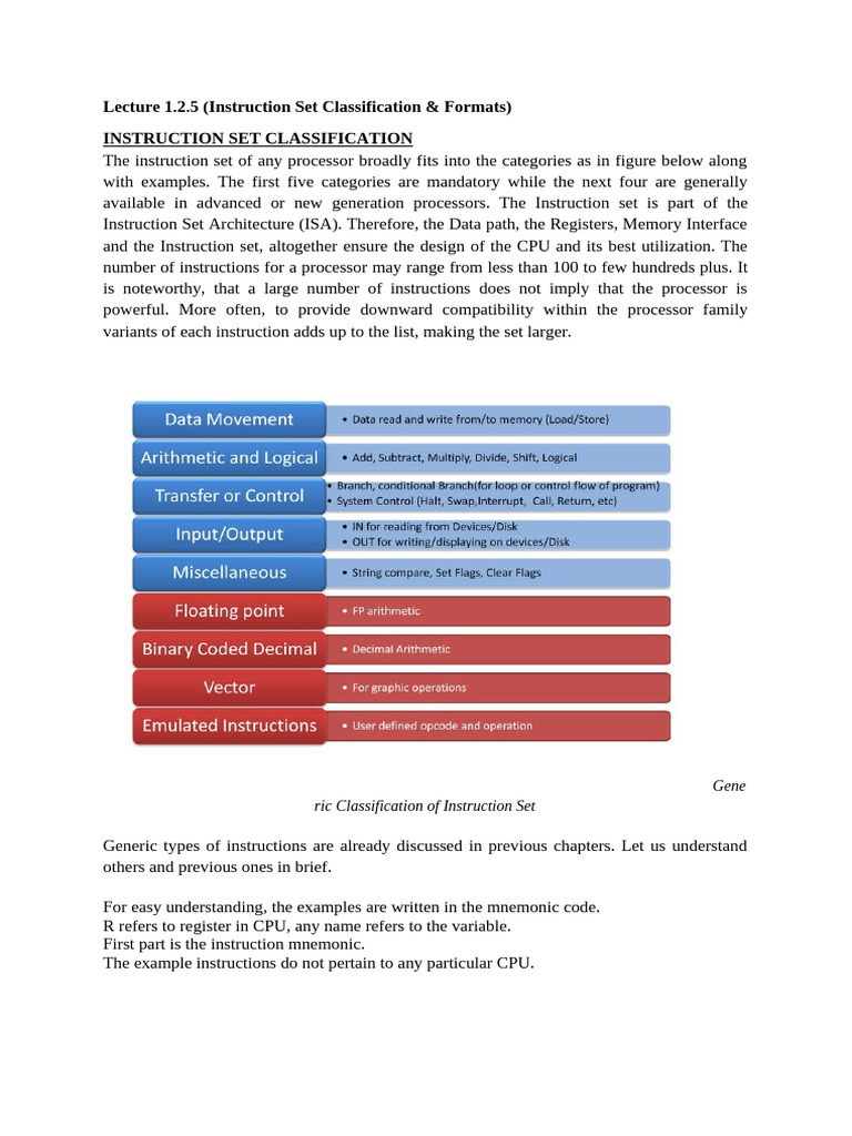 Lecture 1.2.5 (Instruction Set Formats) | PDF | Central Processing Unit ...
