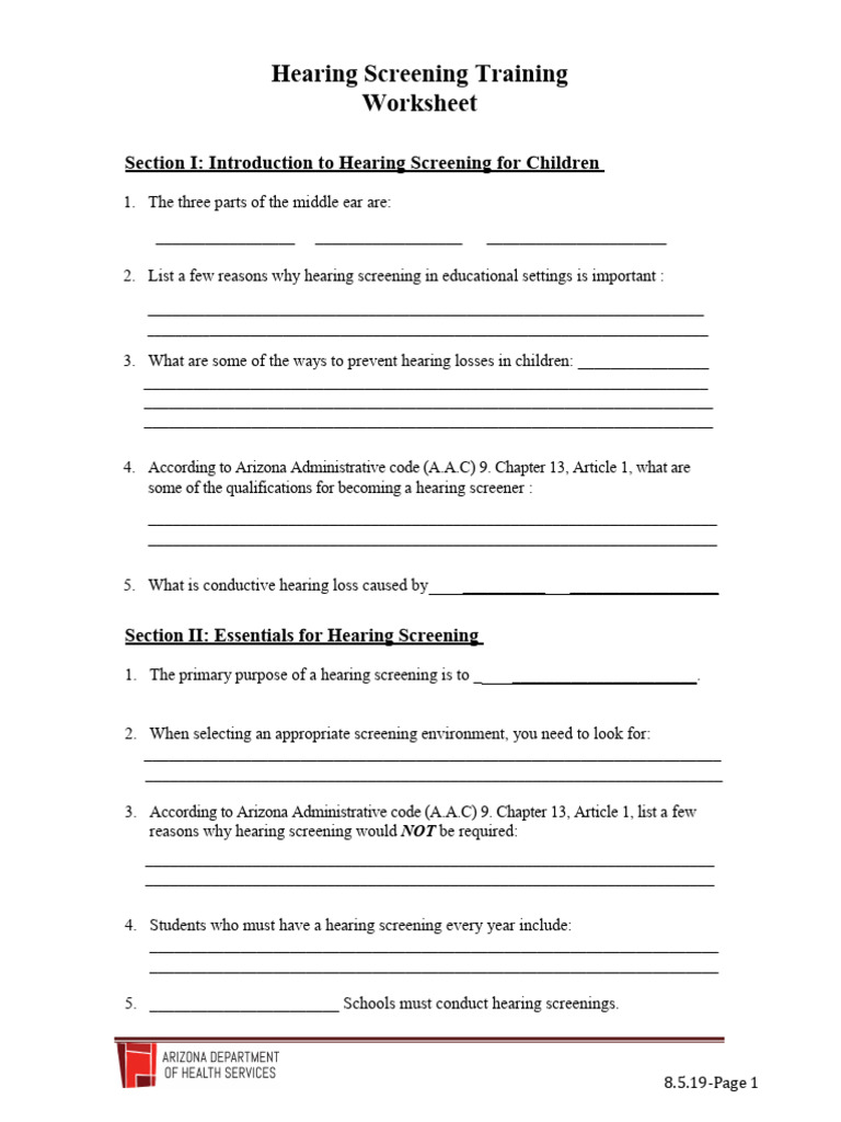 Hearing Screening Worksheet 8.5.19 | PDF | Ear | Audiology