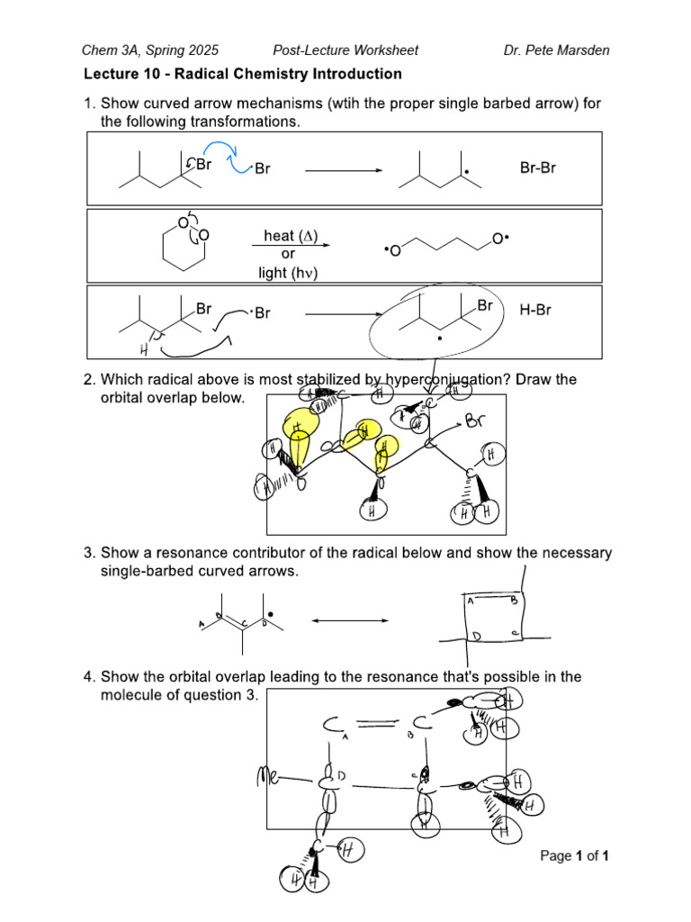Lecture+10+ +Post Lecture+Worksheet+%28Chem+3A+ +Spring+2025%29 | PDF