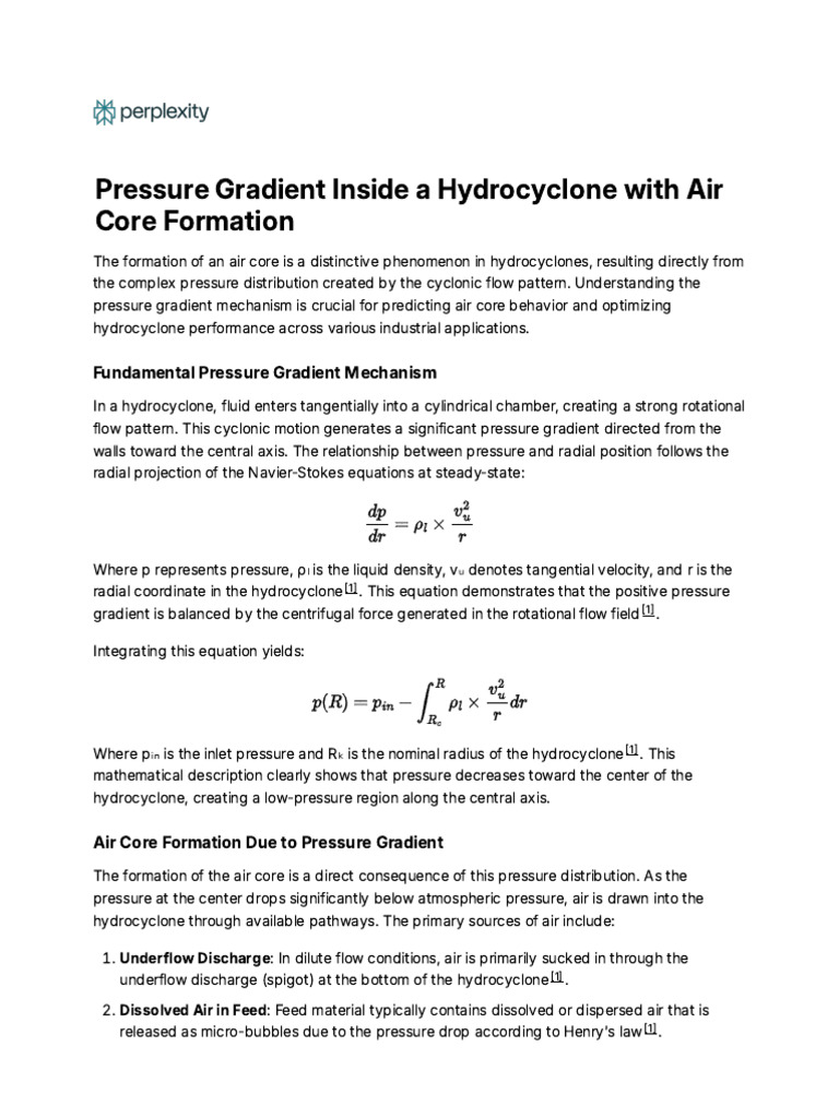 Pressure Gradient Inside A Hydrocyclone With Air C | PDF