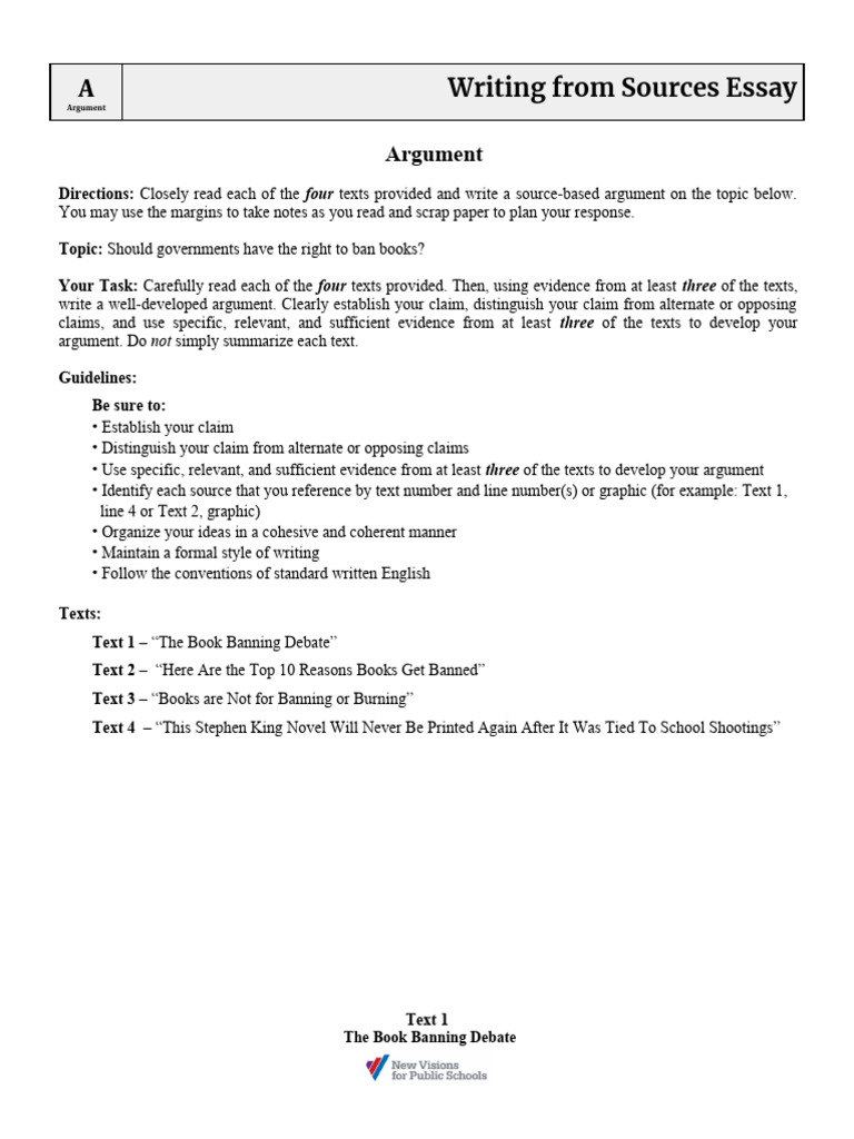 Writing From Sources Essay - Book Banning | PDF