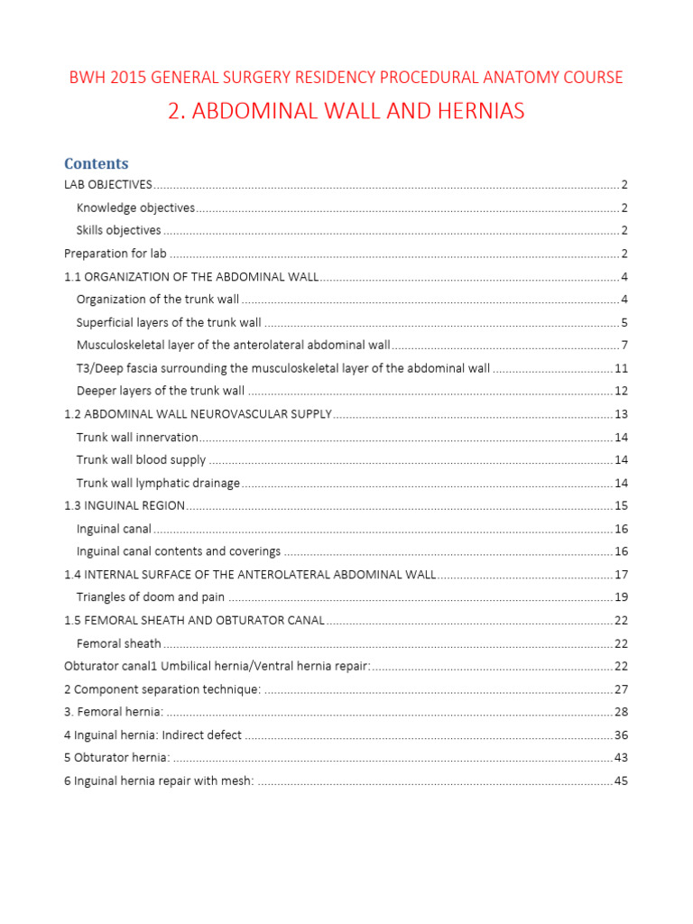 Lab 2. Abdominal Wall and Hernias (p.23 For Procedures) | PDF | Abdomen