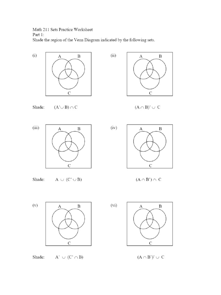 Sets Worksheet | PDF
