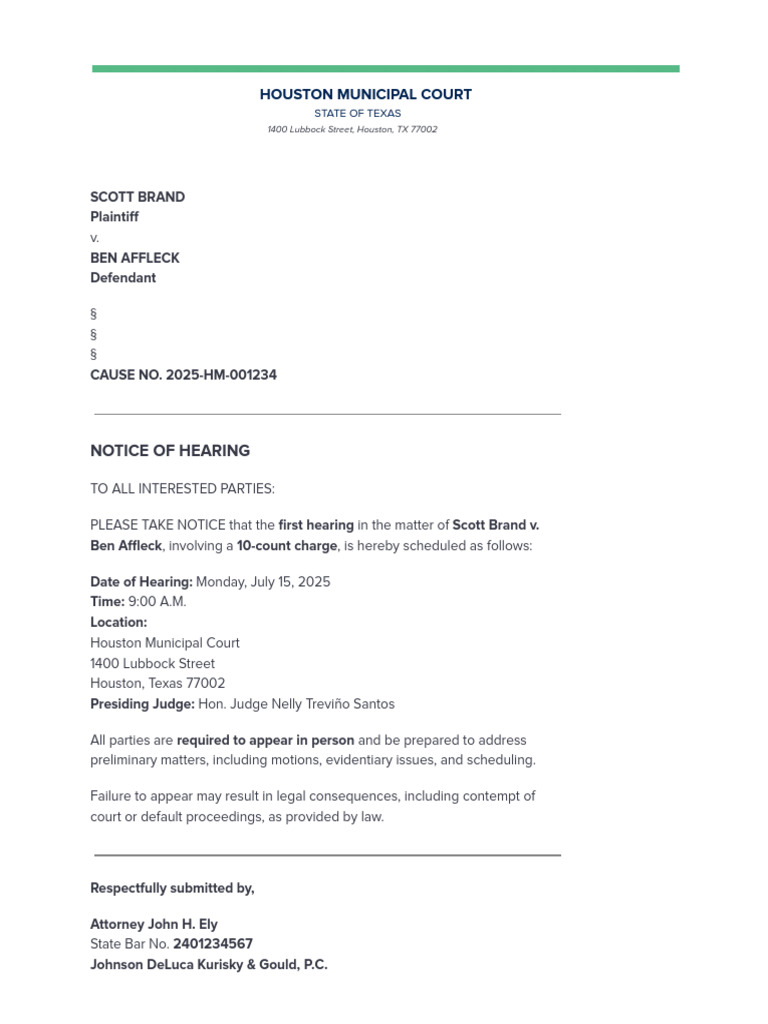 Houston Municipal Court Hearing Notice | PDF