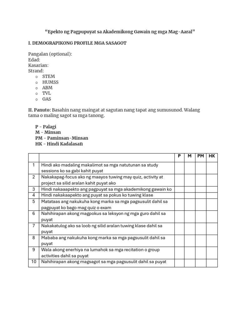 Questionnaire | PDF