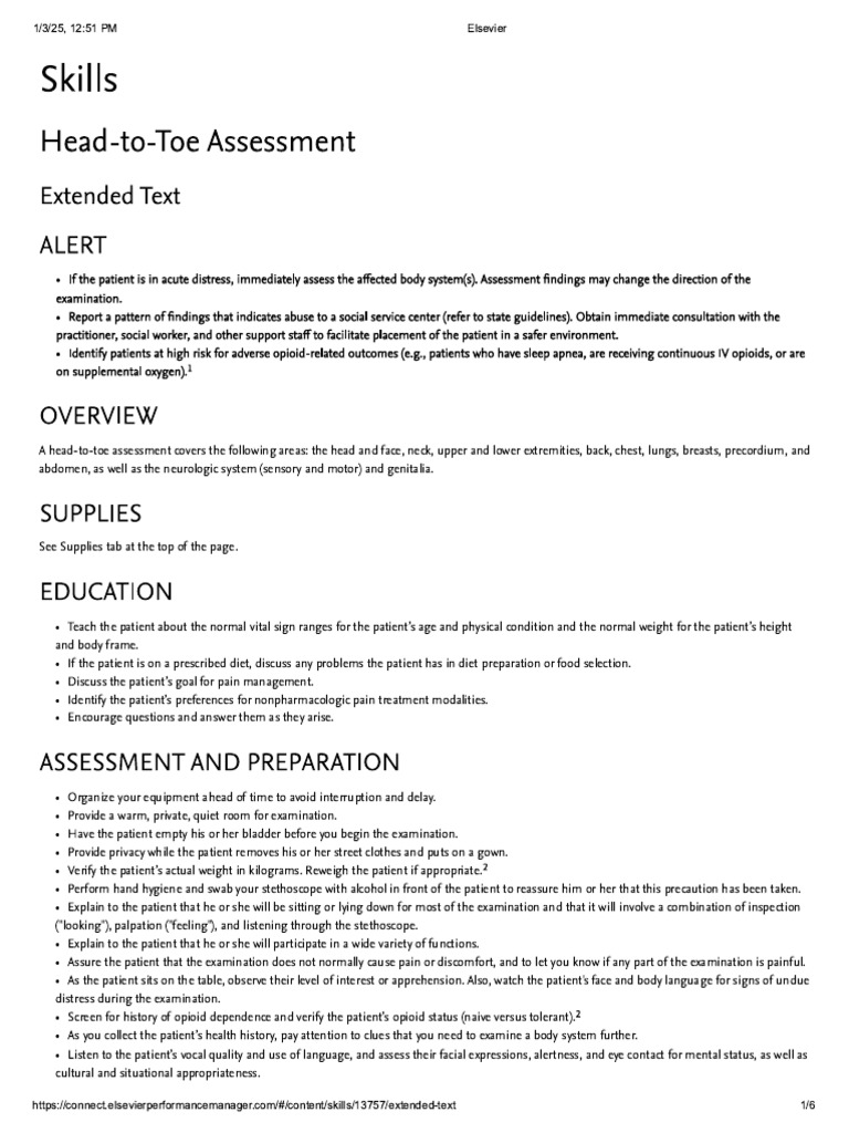 Head-To-Toe Assessment Extended Text | PDF