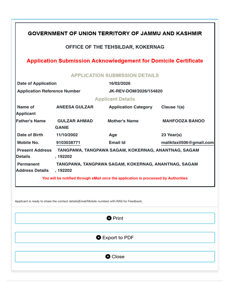 ServicePlus - Application For Issuance of Domicile Certificate | PDF