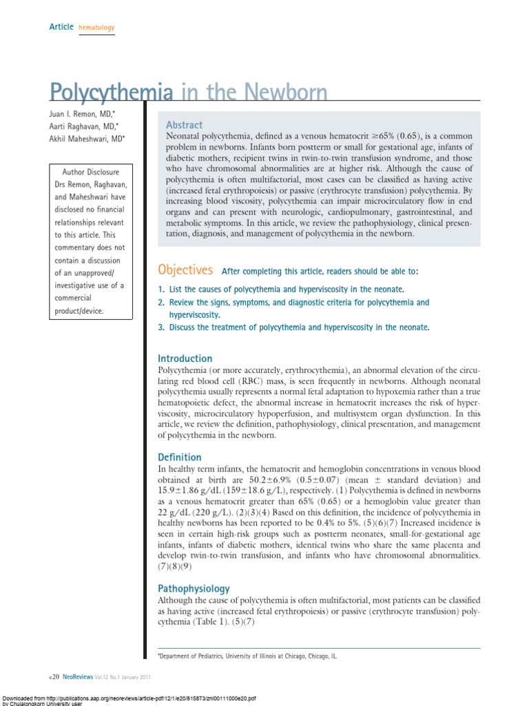 AAP Neoreview Polycythemia 2011 | PDF
