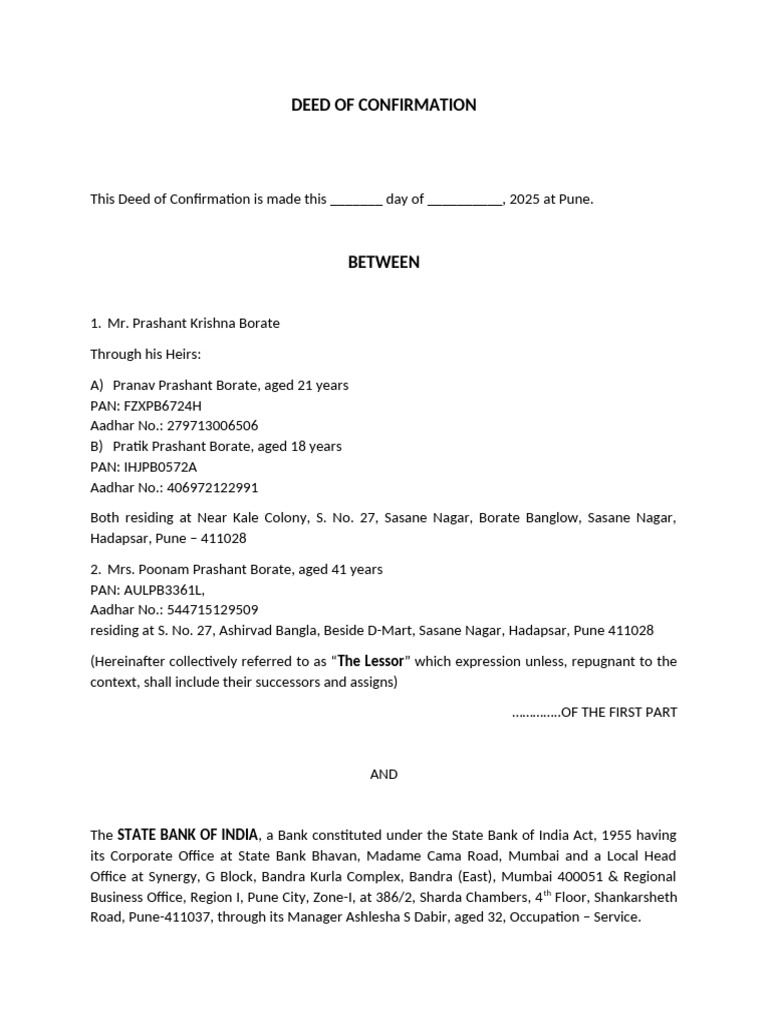 Deed of Confirmation | PDF | Lease | Contract Law