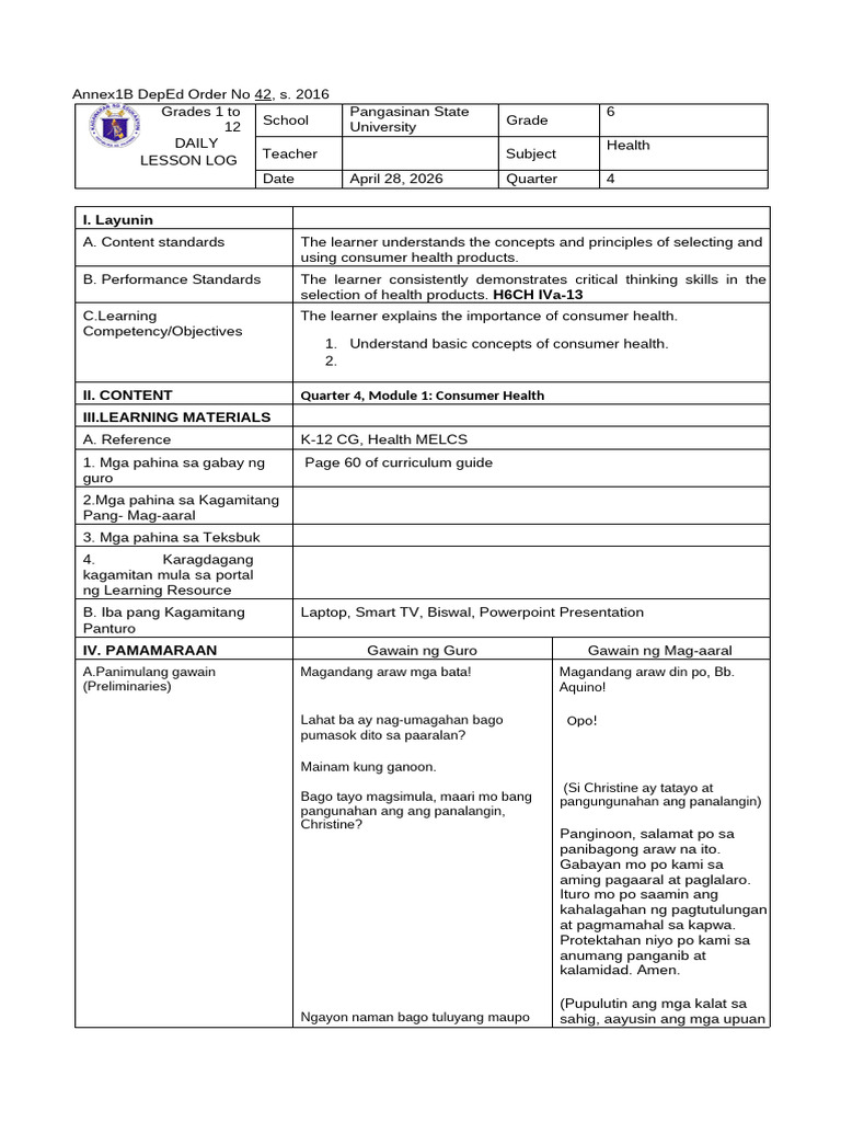 Health Lesson Plan | PDF