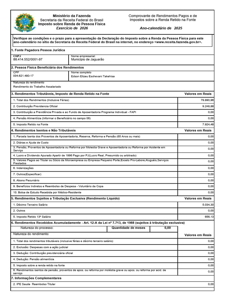 Rendimento - 2025 - 1 569227 - 0 - 1 | PDF | Imposto de Renda | Impostos