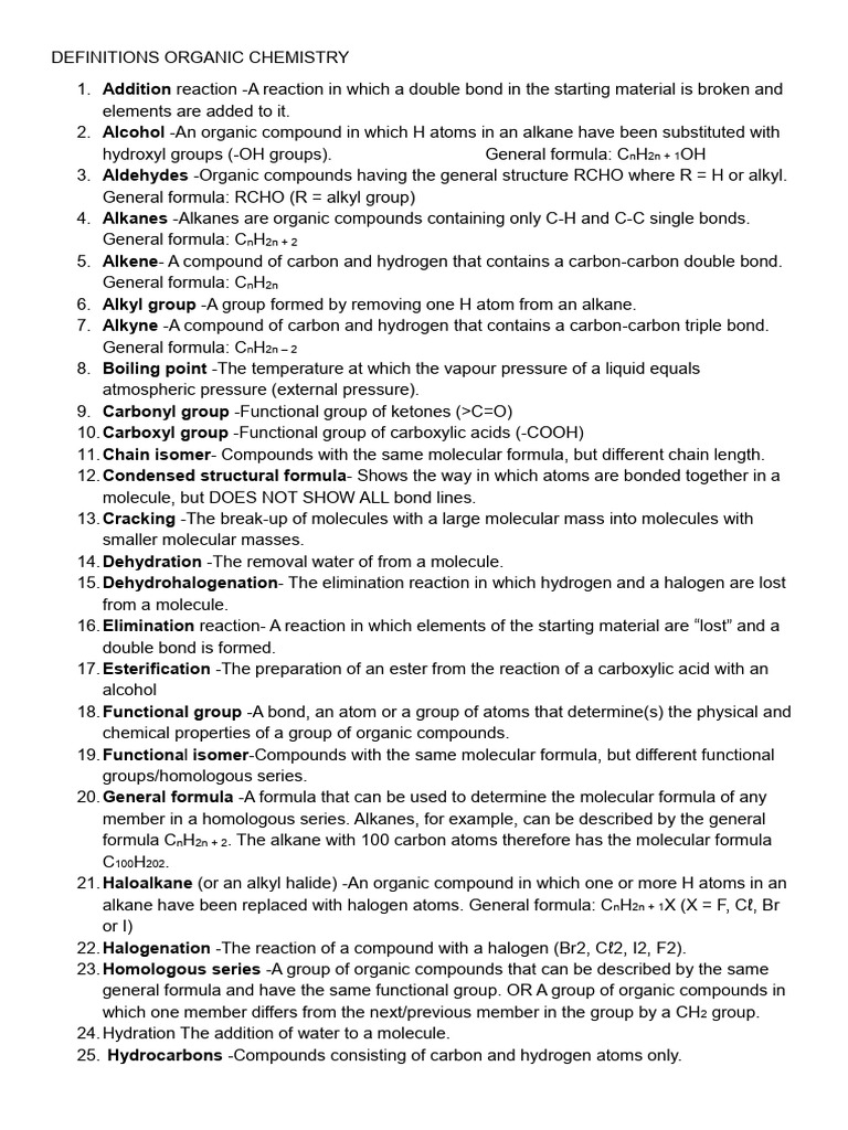 Definitions Organic Chemistry | PDF | Functional Group | Alkene