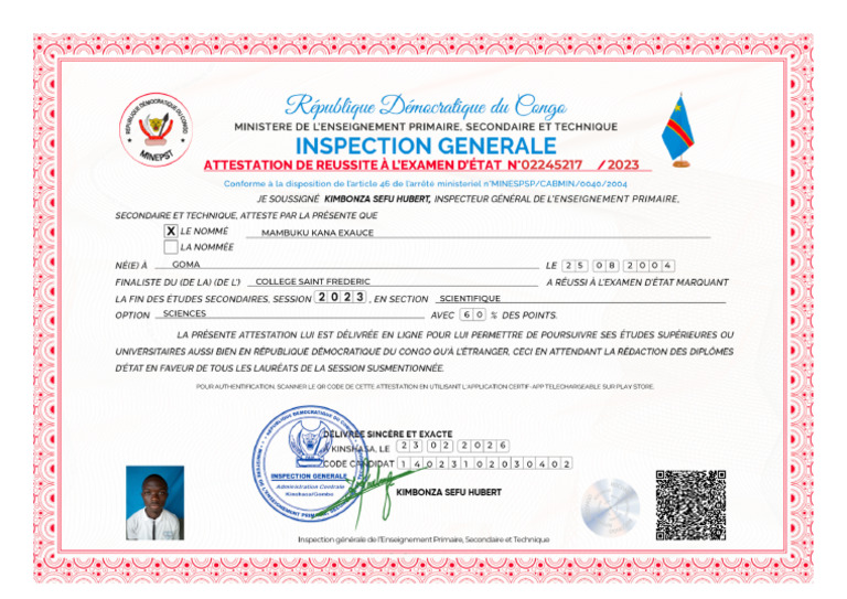 Attestation Mambuku Kana Exauce | PDF