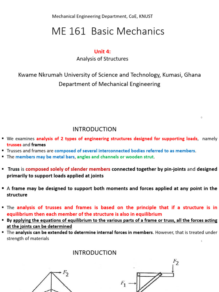 ME 161 - Basic Mechanics - Unit 4 | PDF | Truss | Force