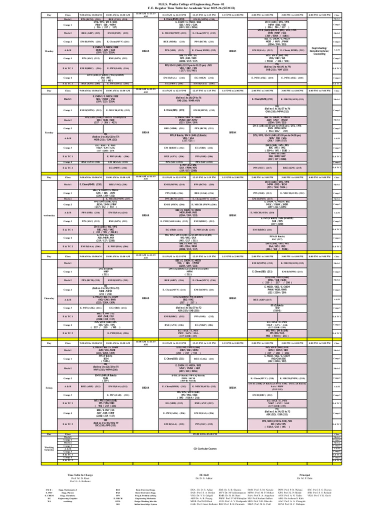 Updated Timetable - FE - AY 25 - 26 SEM 2 - Final | PDF | Physical Sciences