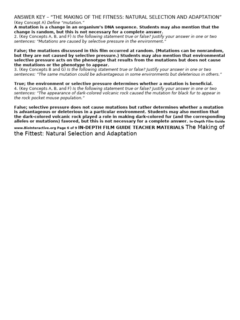 The Making of The Fittest Natural Selection and Adaptation KEY | PDF ...