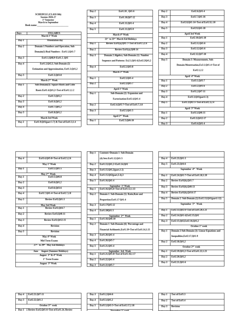 Breakdown 2026-27 MATH 8th | PDF | Mathematical Objects | Algebra