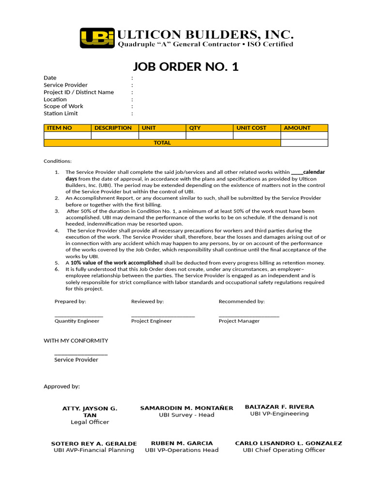 Job Order - 2025 Template | PDF | Employment | Labor