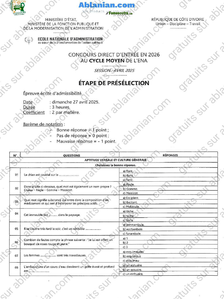 Ena Sujet Cycle Moyen 2026 By Tehua PDF