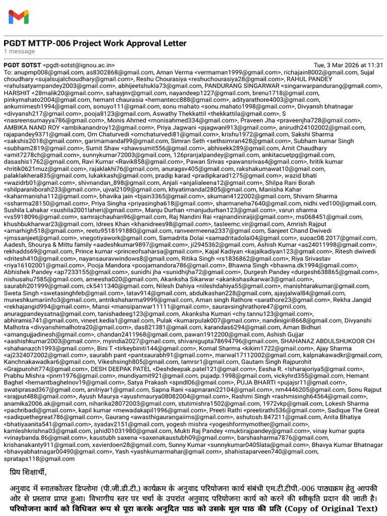 Gmail - PGDT MTTP-006 Project Work Approval Letter | PDF