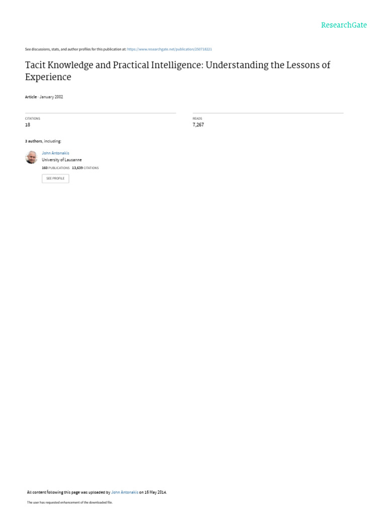 Tacit Knowledge and Practical Intelligence Underst | PDF | Knowledge ...