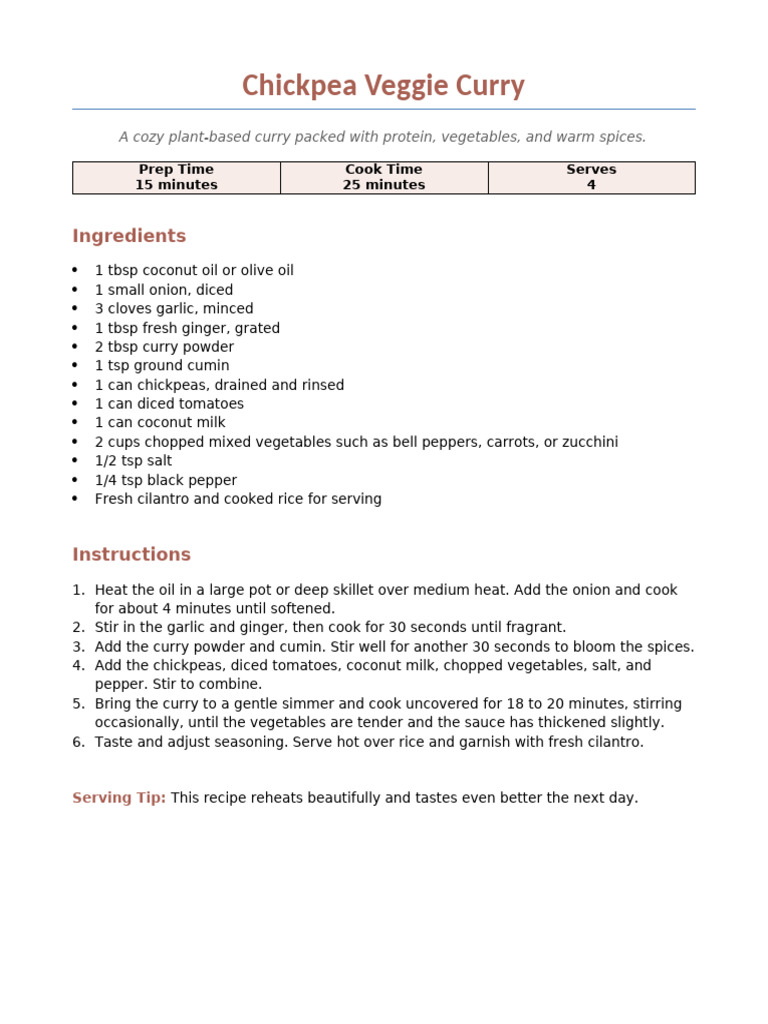 Chickpea Veggie Curry | PDF