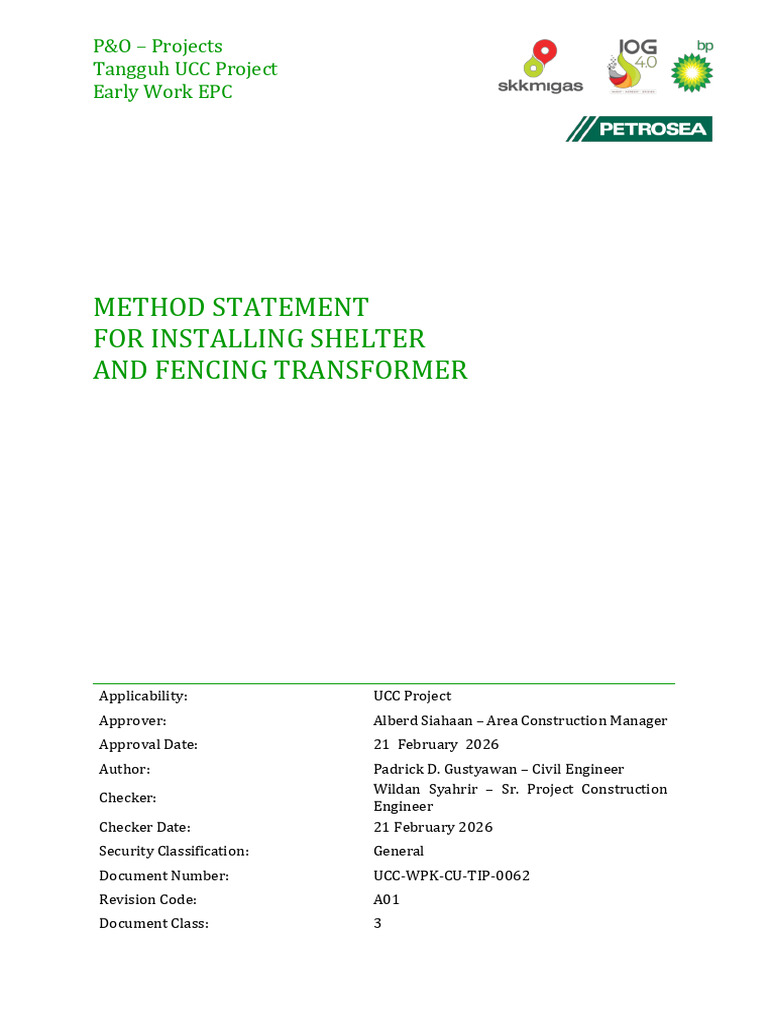 UCC-WPK-CU-TIP-0062 - Method Statement For Installing Shelter and ...
