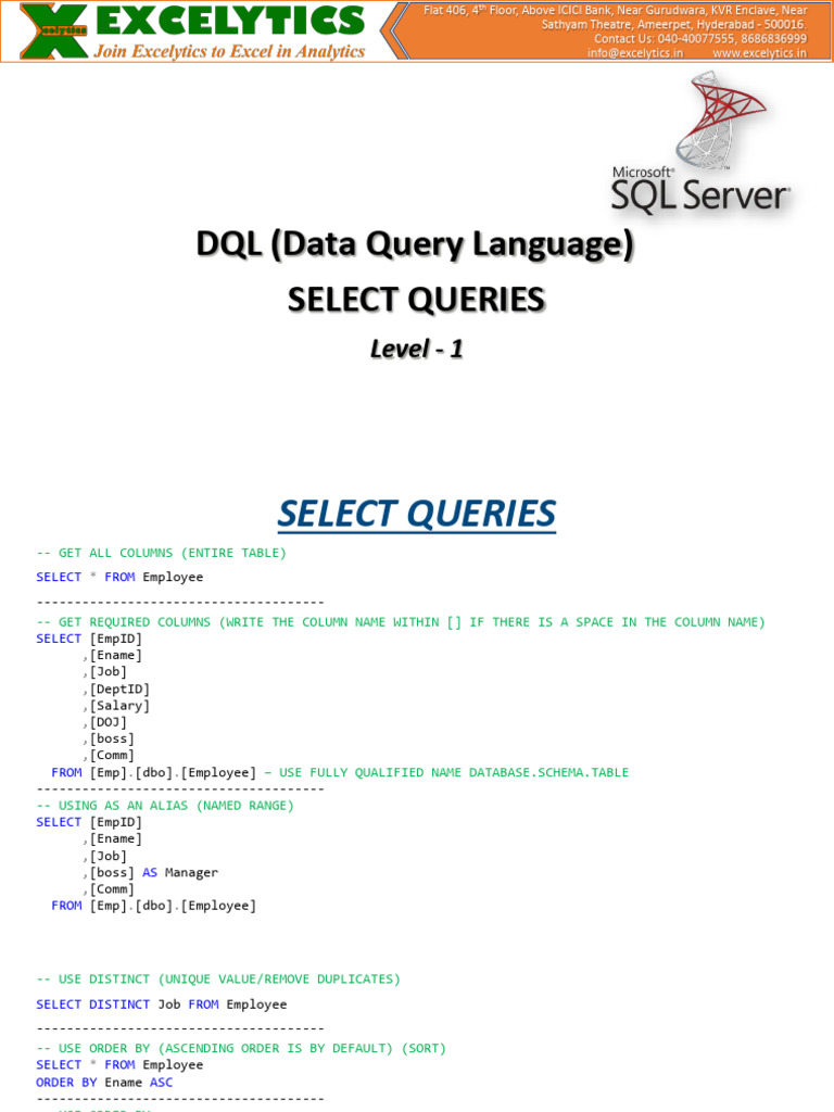 SQL Select Queries - Level1 | PDF | Table (Database) | Information Science